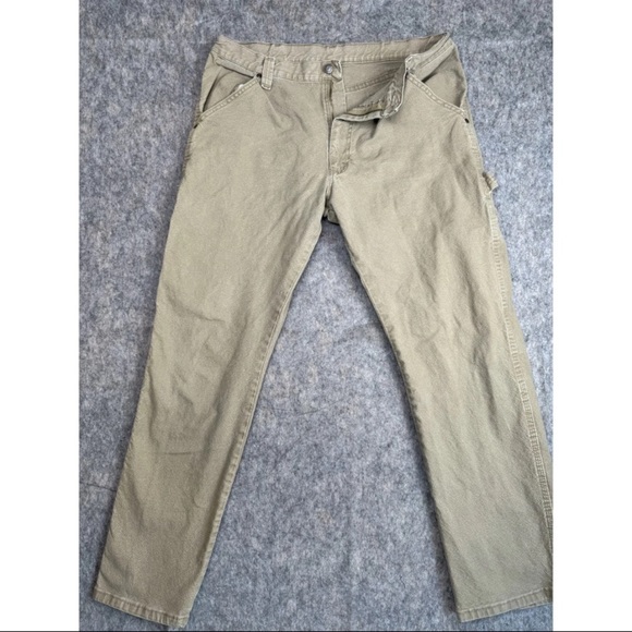 Wrangler Carpenter Jeans Mens 34 X 32 Khaki Cotton Workwear Straight Leg Comfort - Picture 1 of 5